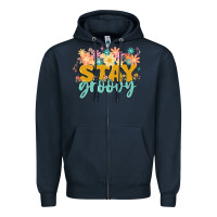 Navy stay groovy Zipper Hoodie - MaliasSmallBusiness