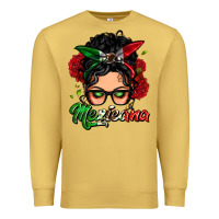 Antique Gold mexicana woman messy bun Premium Sweatshirt - LillyAllenDesigns