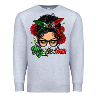 Heather Grey mexicana woman messy bun Premium Sweatshirt - LillyAllenDesigns