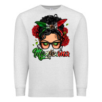 Oatmeal Heather mexicana woman messy bun Premium Sweatshirt - LillyAllenDesigns