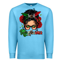 Ocean Blue mexicana woman messy bun Premium Sweatshirt - LillyAllenDesigns