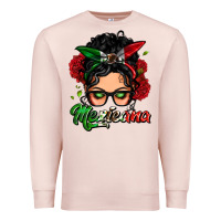 Pale Pink mexicana woman messy bun Premium Sweatshirt - LillyAllenDesigns