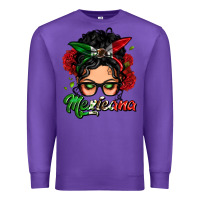 Purple mexicana woman messy bun Premium Sweatshirt - LillyAllenDesigns