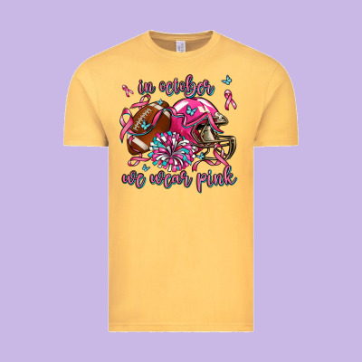 In October We Wear Pink Football Vintage Tee Designed By Adodesignshop