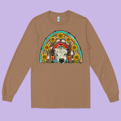 Scottish White Calf  Rainbow Long Sleeve Tee Designed By Barkaloodesign