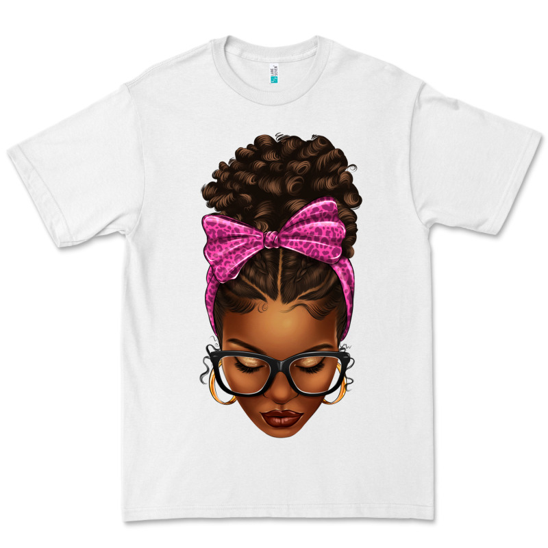 Afro Messy Bun Pink Leopard Bow Premium Tee by texasbilliewilder | Teevron