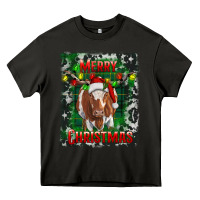 Asphalt Western Merry Christmas Longhorn Cow Heavy Core Tee - RanaPortraitStore