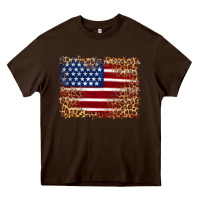 Chocolate Brown american flag and leopard Heavy Core Tee - Artiststas