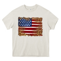 Cream american flag and leopard Heavy Core Tee - Artiststas