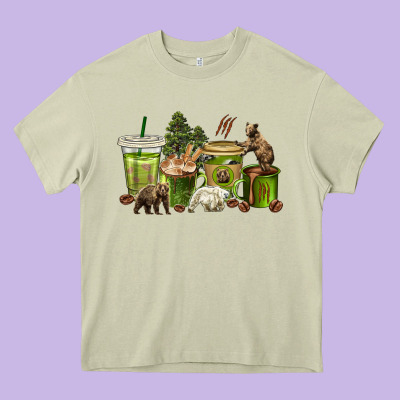 Bear Coffee Cups Heavy Core Tee Designed By Texasbilliewilder