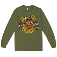 Army Green scottish calf sunflowers rainbow Long Sleeve Tee - BarkalooDesign