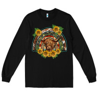 Black scottish calf sunflowers rainbow Long Sleeve Tee - BarkalooDesign