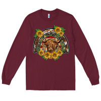 Burgundy scottish calf sunflowers rainbow Long Sleeve Tee - BarkalooDesign