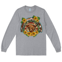 Heather Grey scottish calf sunflowers rainbow Long Sleeve Tee - BarkalooDesign