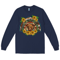 Navy scottish calf sunflowers rainbow Long Sleeve Tee - BarkalooDesign