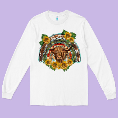 Scottish Calf Sunflowers Rainbow Long Sleeve Tee Designed By Barkaloodesign