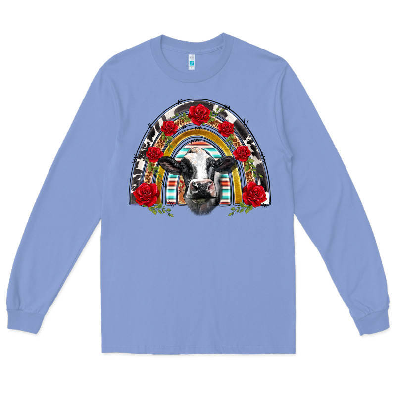Black And White Baby Cow Floral Rose Rainbow Long Sleeve Tee by BarkalooDesign | Teevron