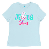 Baby Blue jesus saves Ladies Tee - JahusDesignShop