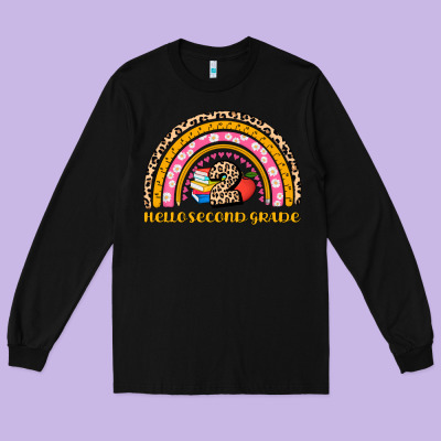 Back To School Rainbow Hello Second Grade Long Sleeve Tee Designed By Adodesignshop