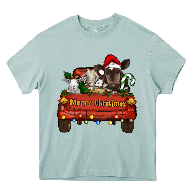 Merry Christmas Truck Farm Animals Heavy Core Tee by RanaPortraitStore | Teevron