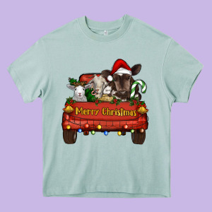 Merry Christmas Truck Farm Animals Heavy Core Tee Designed By Ranaportraitstore