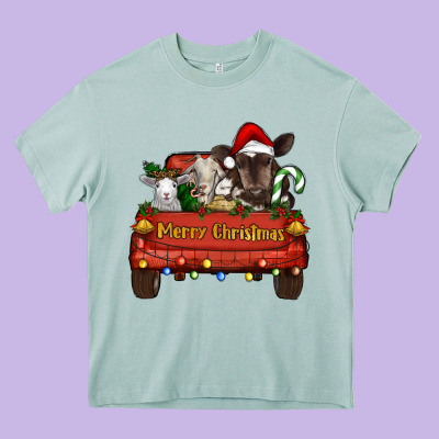 Merry Christmas Truck Farm Animals Heavy Core Tee Designed By Ranaportraitstore