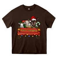 Chocolate Brown Merry Christmas Truck Farm Animals Heavy Core Tee - RanaPortraitStore