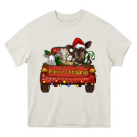 Cream Merry Christmas Truck Farm Animals Heavy Core Tee - RanaPortraitStore