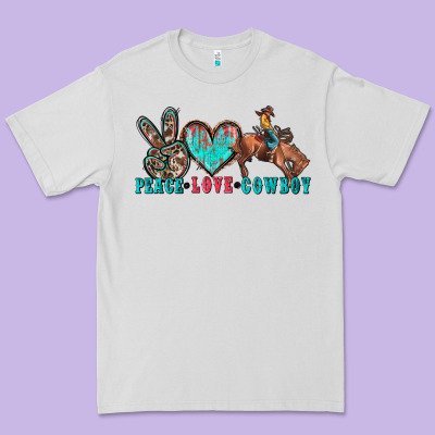 Peace Love Cowboy Premium Tee Designed By Zillion Design Studio