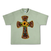 Oil Green leopard gemstone sunflower cross Urban Heavy Tee - JahusDesignShop