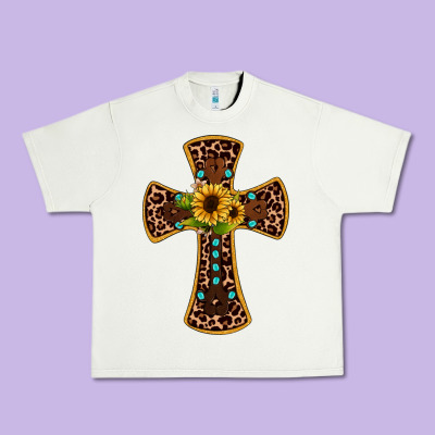 Leopard Gemstone Sunflower Cross Urban Heavy Tee Designed By Jahusdesignshop