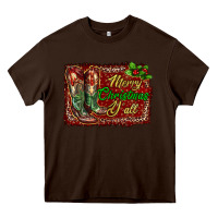 Chocolate Brown Merry Christmas Y'all Boots Heavy Core Tee - RanaPortraitStore