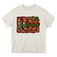 Cream Merry Christmas Y'all Boots Heavy Core Tee - RanaPortraitStore