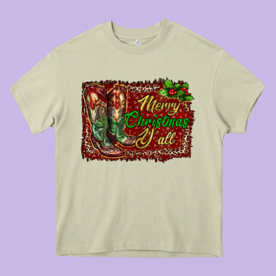 Merry Christmas Y'all Boots Heavy Core Tee Designed By Ranaportraitstore