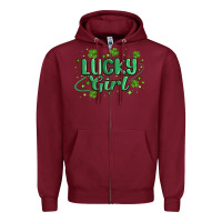 Burgundy lucky girl Zipper Hoodie - MaliasSmallBusiness