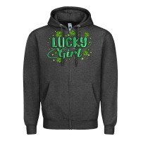 Charcoal Heather lucky girl Zipper Hoodie - MaliasSmallBusiness