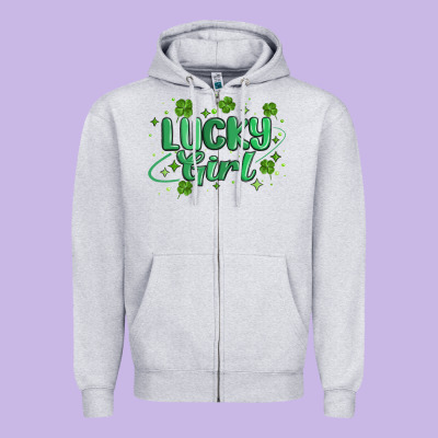 Lucky Girl Zipper Hoodie Designed By Maliassmallbusiness