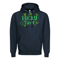 Navy lucky girl Zipper Hoodie - MaliasSmallBusiness