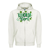 Oatmeal Heather lucky girl Zipper Hoodie - MaliasSmallBusiness