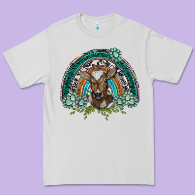 Turquoise Gemstones Brown Baby Cow  Rainbow Premium Tee Designed By Barkaloodesign