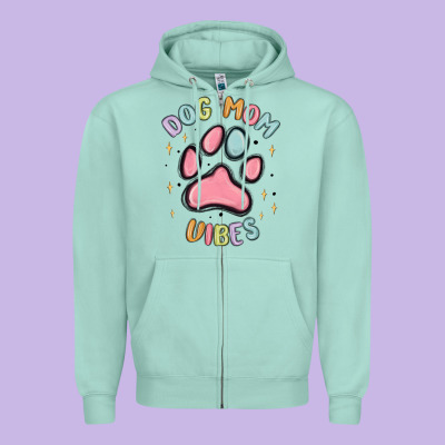 Dog Mom Vibes Zipper Hoodie Designed By Maliassmallbusiness