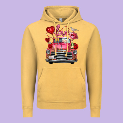 Valentine's Day Truck Love Bird Letter Vintage Hoodie Designed By Fadigitalartstudio