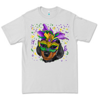 Dove Grey Mardi Gras Dachshund Puppy with Mask Premium Tee - RanaPortraitStore