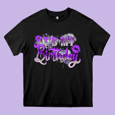 Purple Its My Birthday Heavy Core Tee Designed By Zillion Design Studio