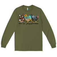 Army Green Peace Love Jersey Giant Chicken Long Sleeve Tee - LillyAllenDesigns