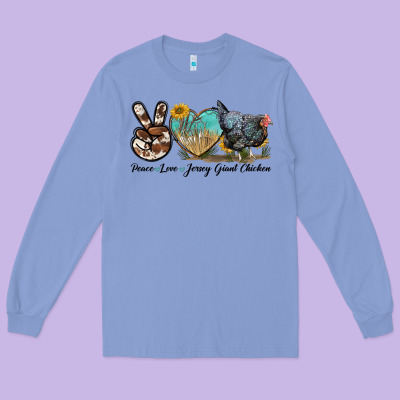Peace Love Jersey Giant Chicken Long Sleeve Tee Designed By Lillyallendesigns