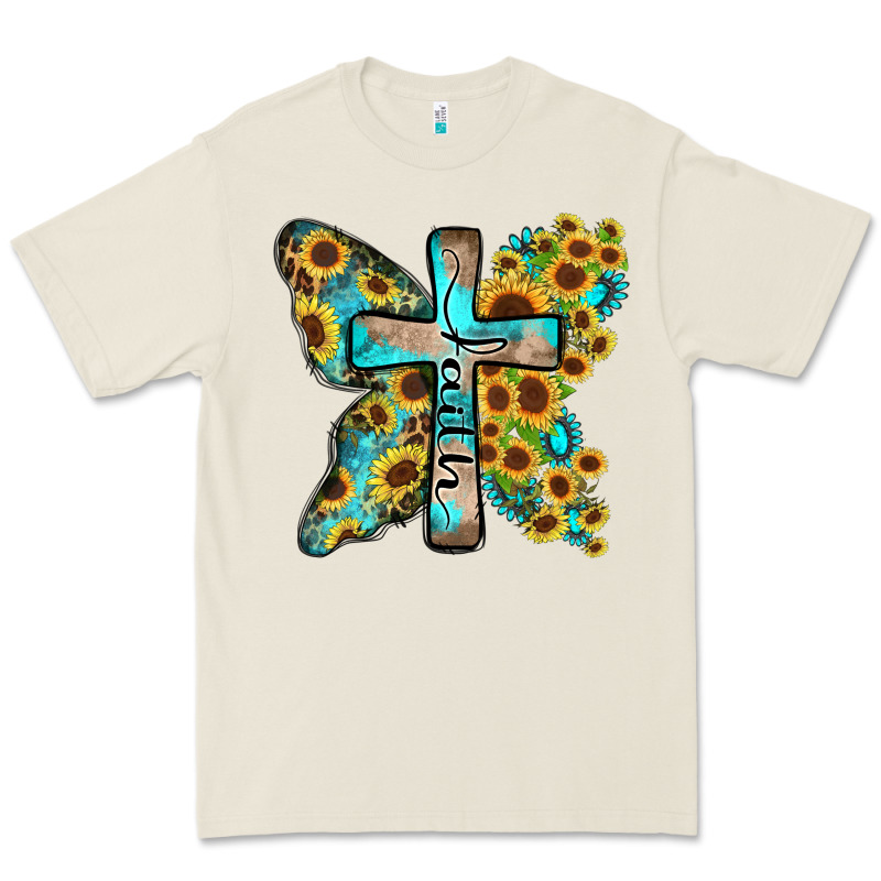 Faith Sunflower Cross Premium Tee by Zillion Design Studio | Teevron
