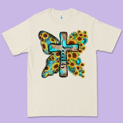 Faith Sunflower Cross Premium Tee Designed By Zillion Design Studio