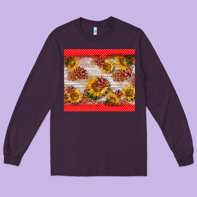 Ladybug Sunflower Long Sleeve Tee Designed By Barkaloodesign