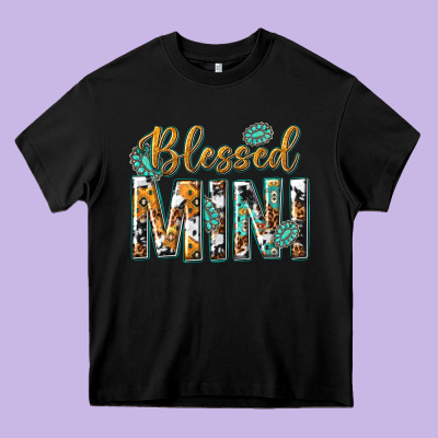 Blessed Mini With Leopard And Aztec Heavy Core Tee Designed By Texasbilliewilder